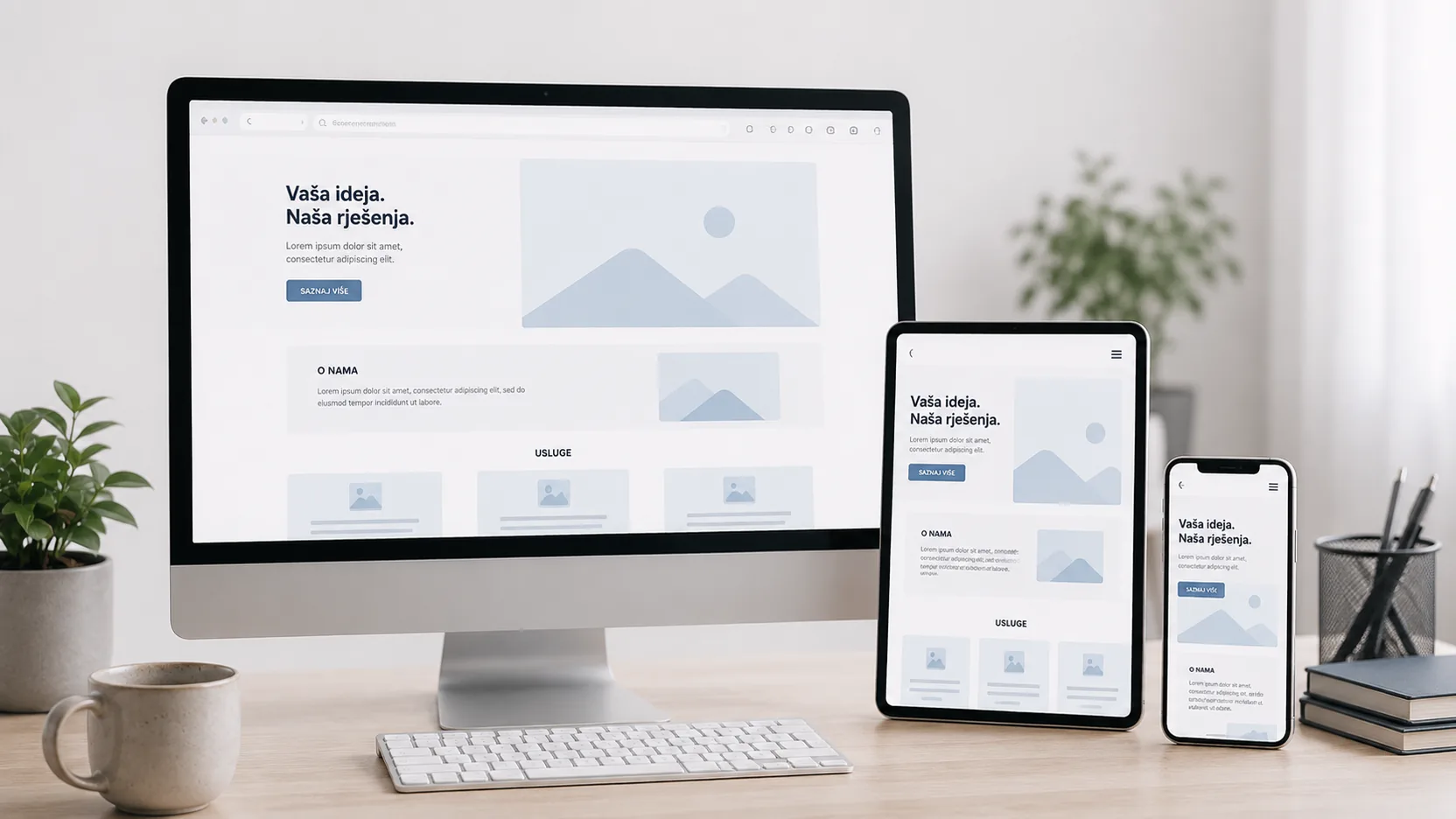 Responzivna web stranica na desktopu, tabletu i mobitelu